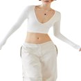 thumbnail image 1 of Femmes Crop Top Manches Longues U Cou Solide Slim Fit T-shirts, 1 of 4