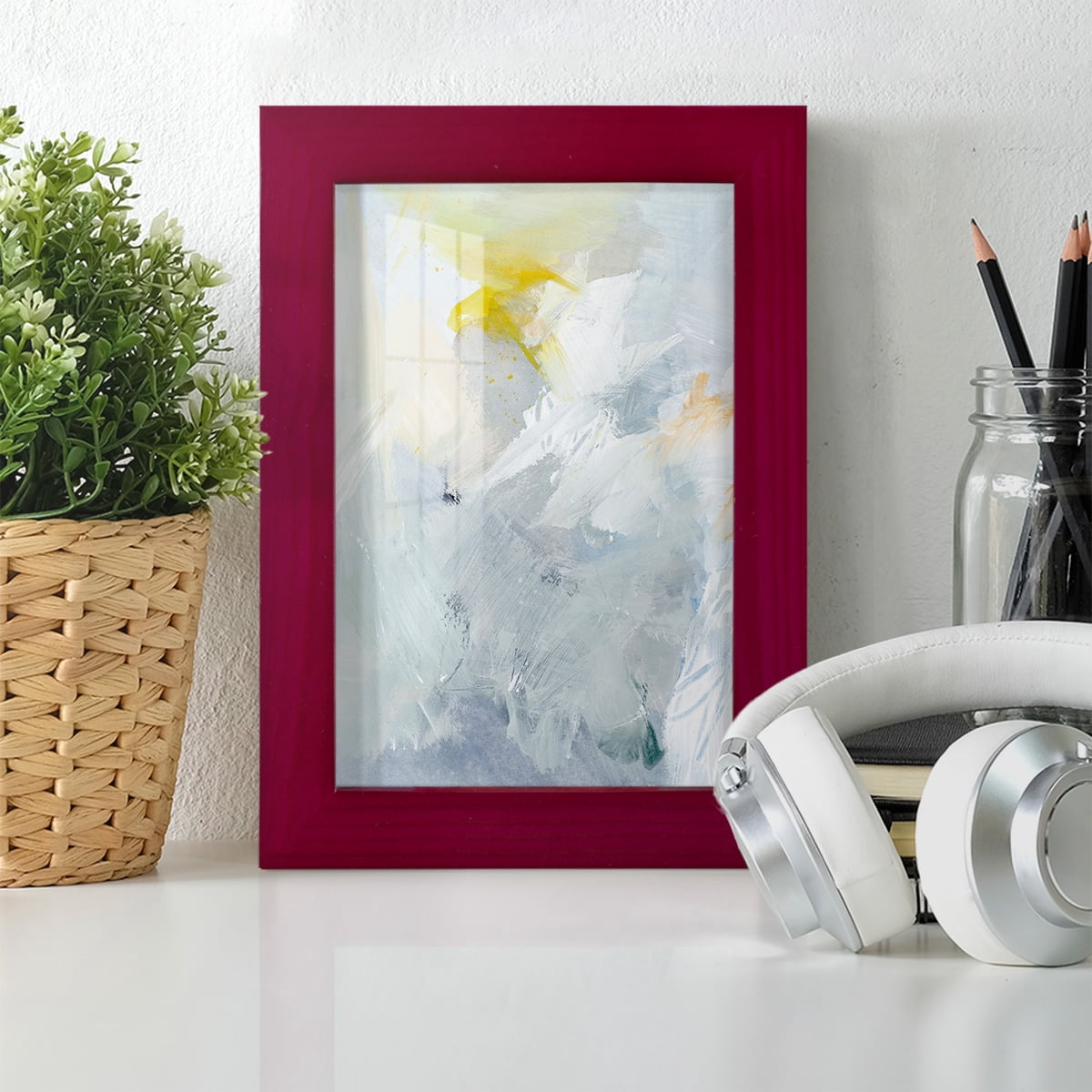 Canary and Sky II - Framed Print w/glass - Cherry Red