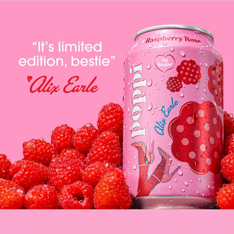 Poppi Alix Earle Raspberry Rose Prebiotic Soda, 12 oz, 12 Pack