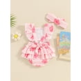 thumbnail image 5 of Aojekbee Baby Girls Summer Romper Flying Sleeve Tiered Ruffle Floral Romper with Headband, 5 of 10