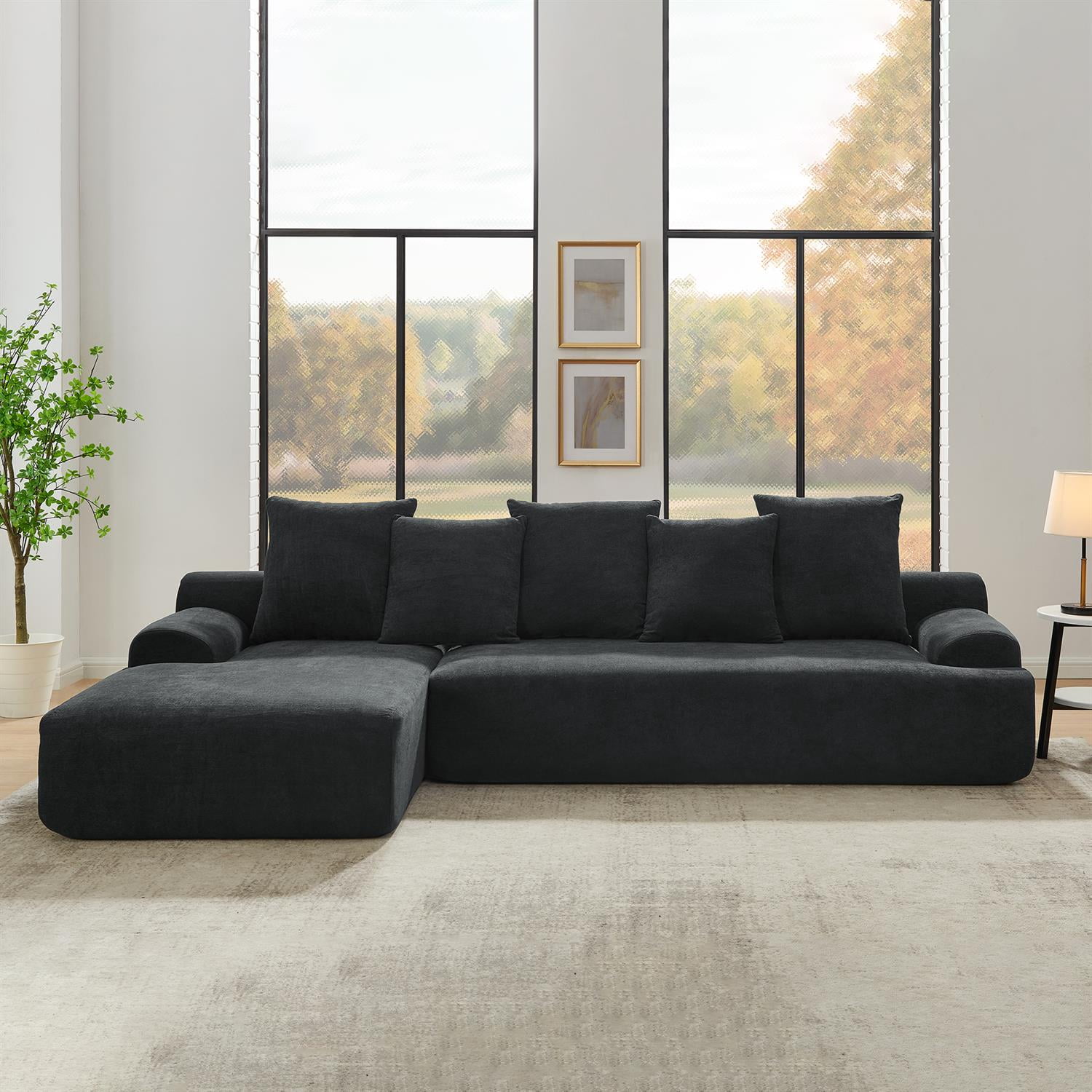 Demi Bonn 110"x67" Velvet L-Shape Sectional Sofa, Modern Upholstered Modular Couch for Living Room/Bedroom Furniture, Black