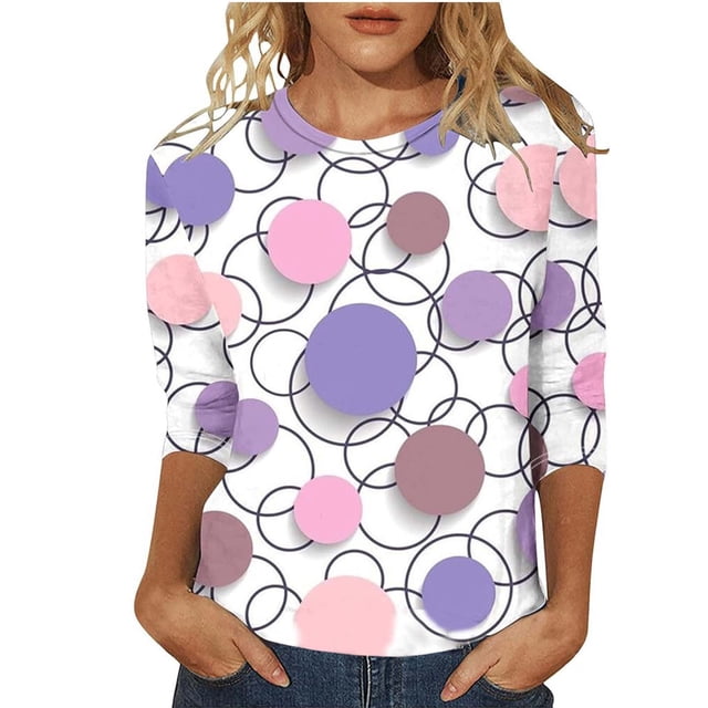 WEAIXIMIUNG T-Shirt d'Été Mode Décontractée à Rayures Colorées Manches 3/4 Confortable pour Femmes Saint-Valentin