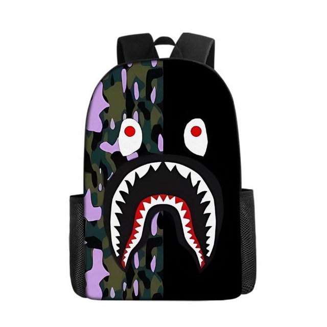 Camouflage Color Matching Shark Student Schoolbag Digital Printing Large Capacity Cartoon Anime Backpack