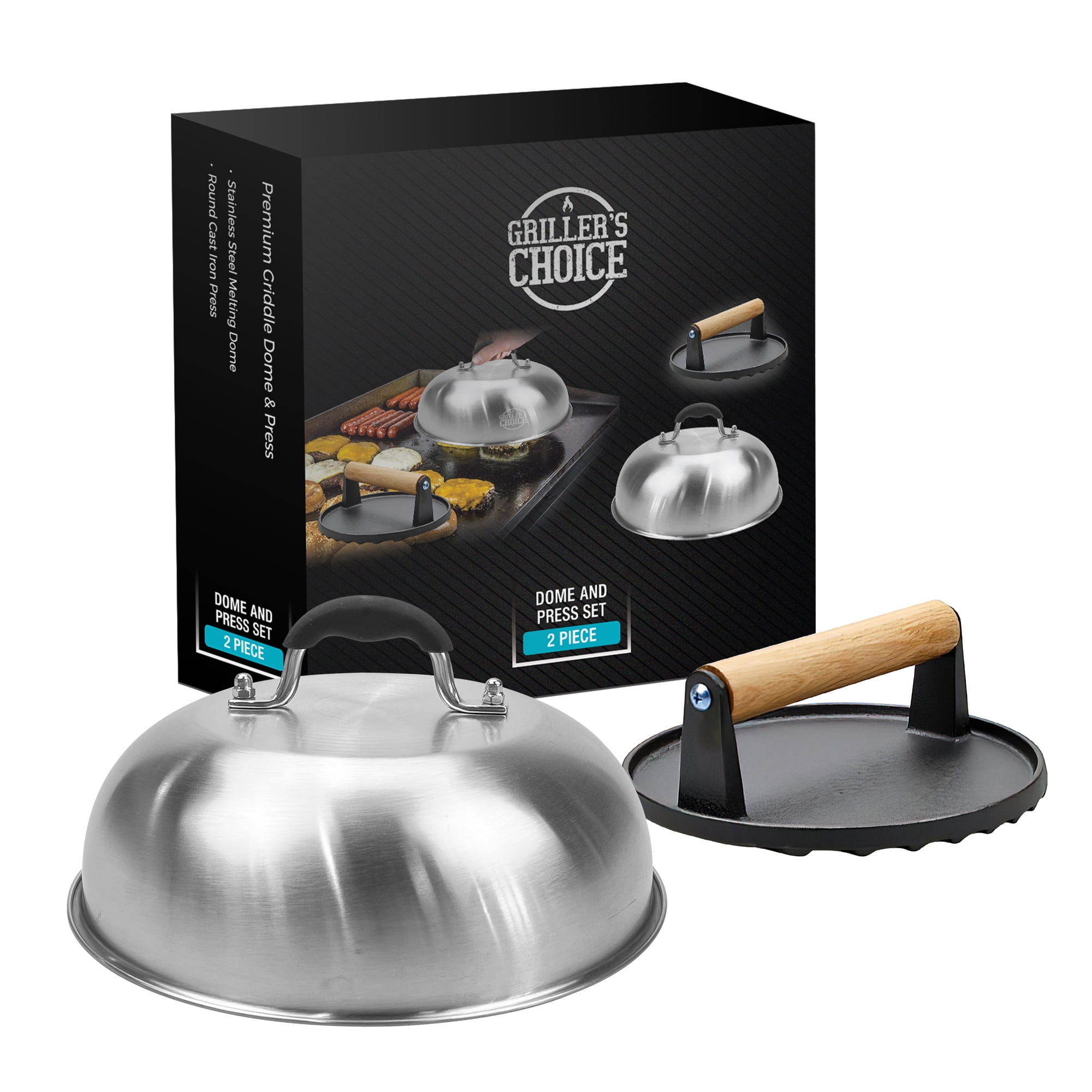 Griller's Choice Smash Burger Press and Griddle Dome Cover for Grilling, Camping, Cooking, Melting