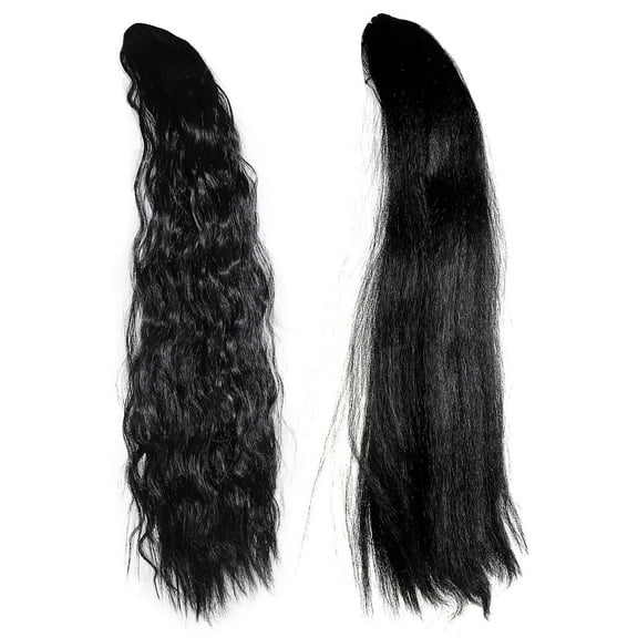 unbranded 2 Pcs Hair Extension Tools Long Curly Wig Ponytail Human Extensions Black