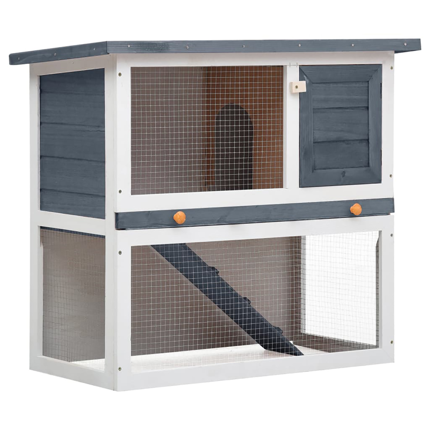 Pefilos 35" Wooden Two-Story Bunny Cage, Outdoor Rabbit Hutch with Run, 1 Door Small Animal House Pet Cage, Easy to Clean, Gray Pefilos 35" Wooden Two-Story Bunny Cage, Outdoor Rabbit Hutch with Run, 1 Door Small Animal House Pet Cage, Easy to Clean, Gray
