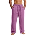 thumbnail image 2 of SOOMLON Linen Pants Men Big and Tall Pants Elastic Waist Drawstring Straight Leg Pants Cusual Trousers with Pockets, 2 of 9