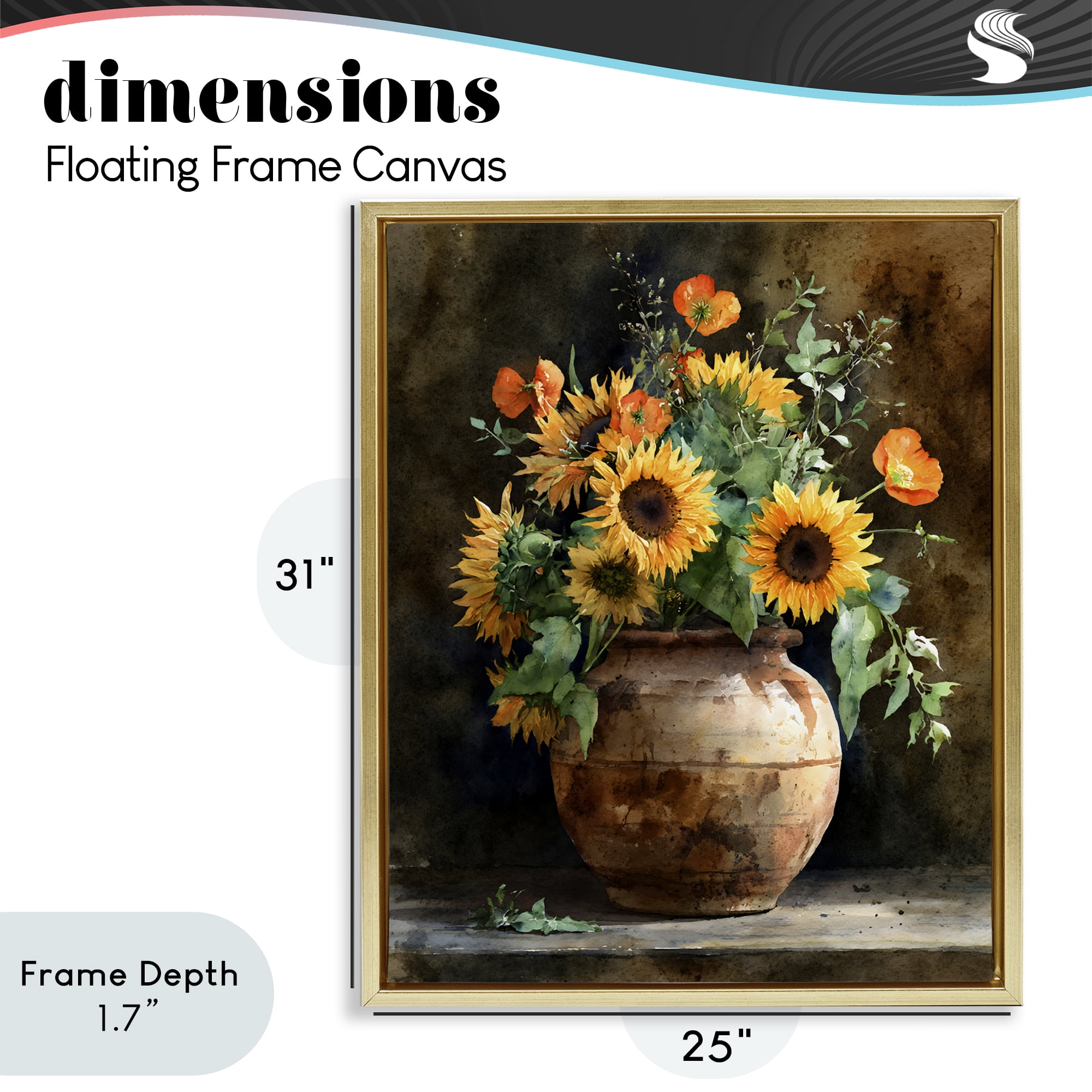 Stupell Industries Rustic Sunflower Display Gold Framed Floater Canvas Wall Art, design by Franklyn Gregory