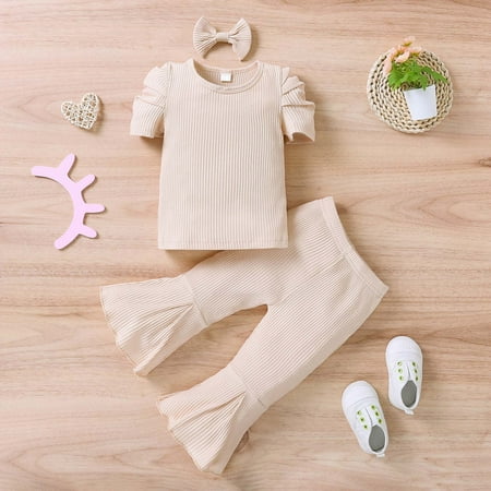 

Tejiojio Girls and Toddlers Soft Cotton Clearance Toddler Baby Boys Girls Summer Ribbed Short-sleeved Button Top Shorts Hairpin Three-piece Set