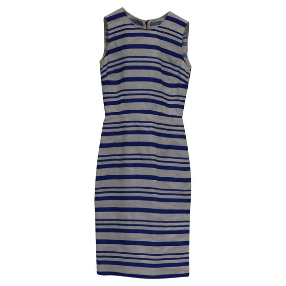 Pre-Owned Dolce & Gabbana Striped Knee-Length Dress in Blue and White Linen