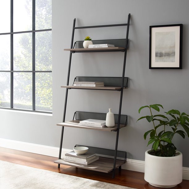 Manor Park Industrial Ladder Bookshelf with 4 Shelves, Grey Wash