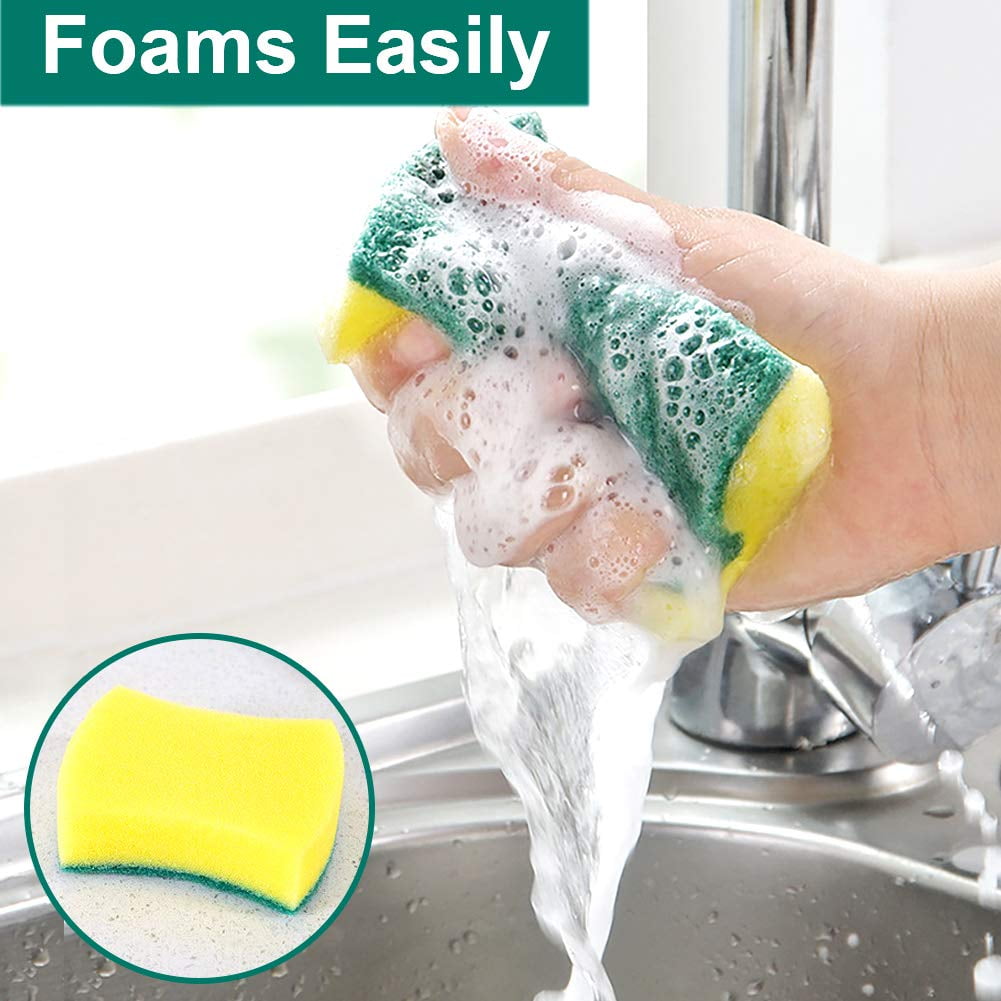 Transer Heavy Duty Scrub Sponge,Dish Wands and Replacement Heads 1PC Clear  Handle & 1PC Replacement Heads Kitchen Sponges Effortless Non-Scratch Soap  Handle Cleaning Brush 