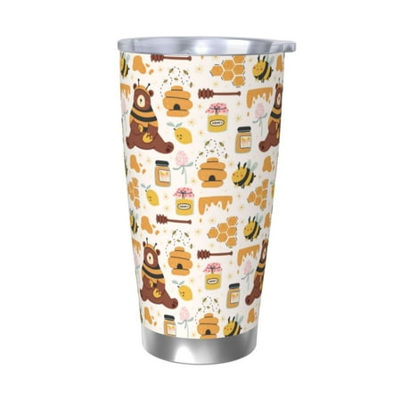 

Gaeub Cute Bee Honey Jar Hive Bear Print 20-Ounce Stainless Steel Car Cup Tumblers Cups with Lids and Straw Coffee Cups for Adults Kids Home Car Office School Travel Party-Without Straw
