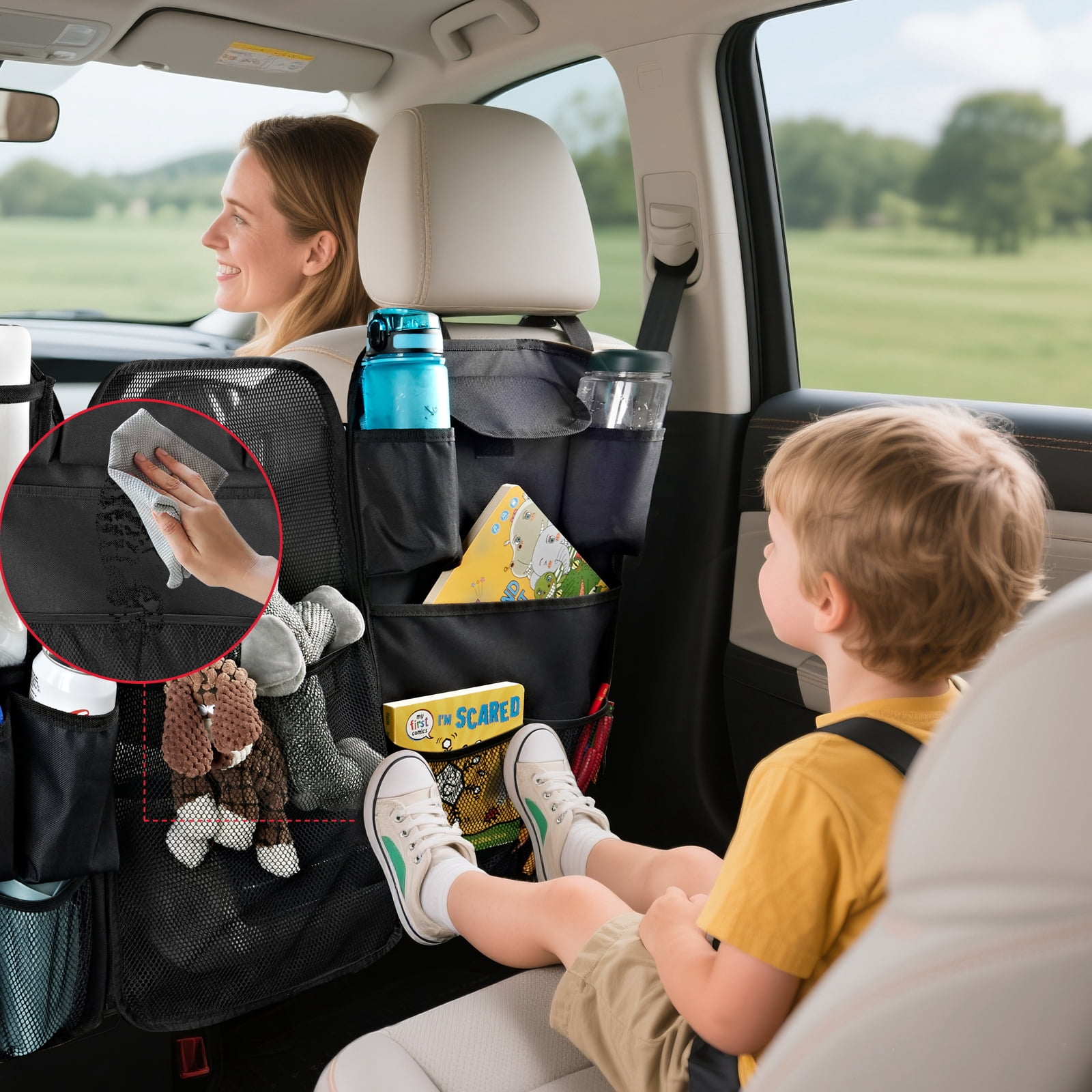 Rubbermaid 3-in-1 Car Backseat Organizer, Multi-pocket, convenient storage, travel accessory for Cars, Trucks, and SUVs