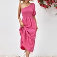 thumbnail image 6 of Edvintorg Women's 2025 Solid Summer Dress One Shoulder Sundresses Short Sleeve Casual Ruffle Party Beach A-Line Dresses Maxi Dresses for Women Hot XL, 6 of 7