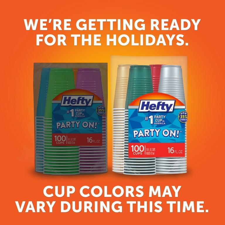 Hefty Party On Disposable Plastic Cups, Assorted, 16 Ounce, 100 Count  Assorted Colors 100 Count (Pack of 1)