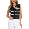 thumbnail image 1 of INSPIRE CHIC Chaleco de suéter a rayas para mujeres, con cuello en V, cierre de botón y sin mangas, talla S, negro, 1 of 6