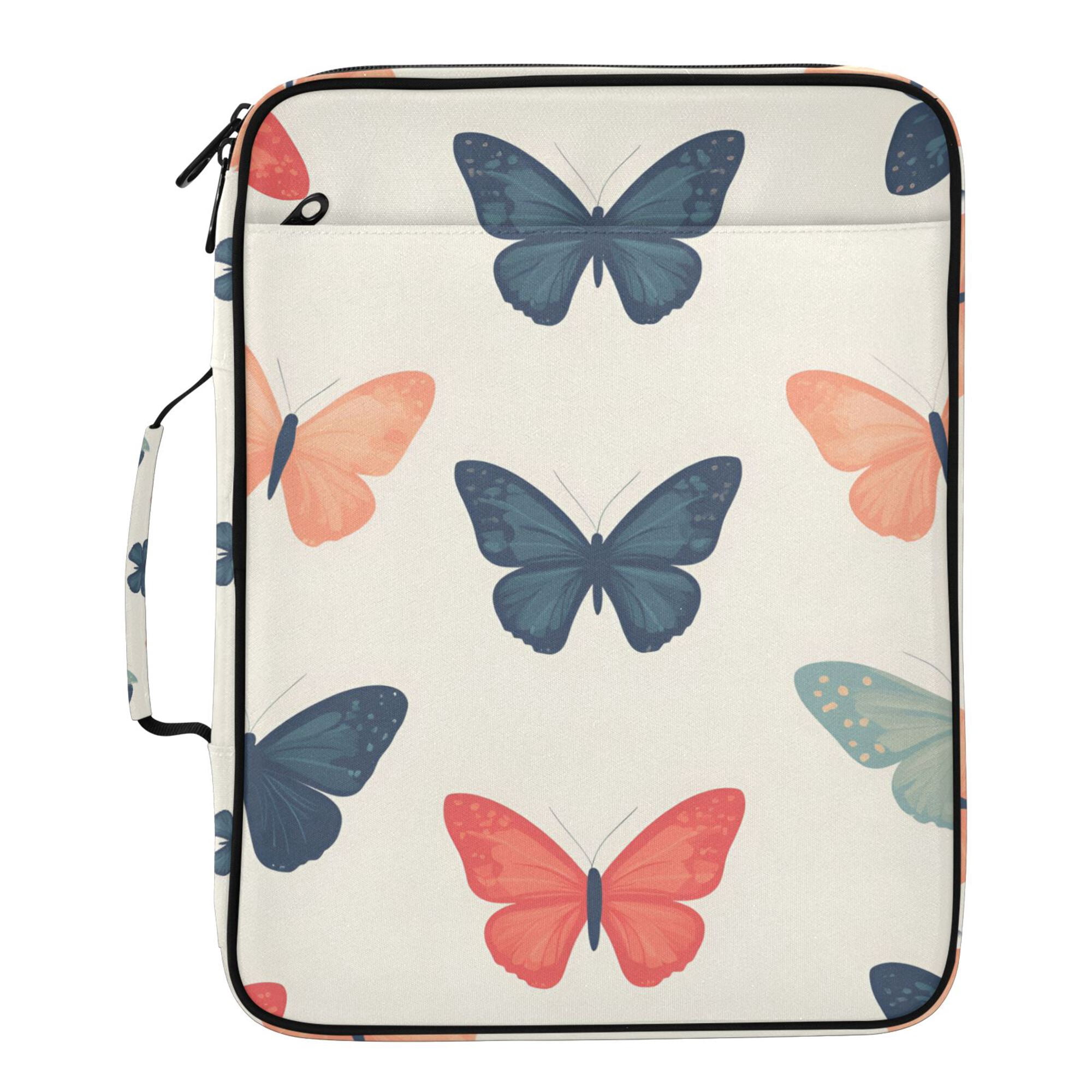 FORMRS Accordion File Folder A4 Size 7-Pocket Expanding Document Organizer Bag with 3 Ring Binder, Orange Butterflies