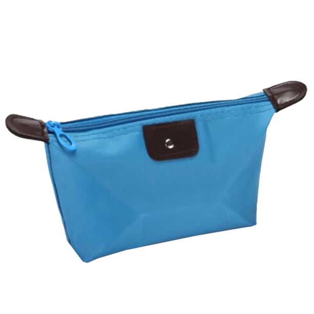 Bolsa de cosméticos portátil de nailon, bolsa de maquillaje, neceser, monedero Azul claro