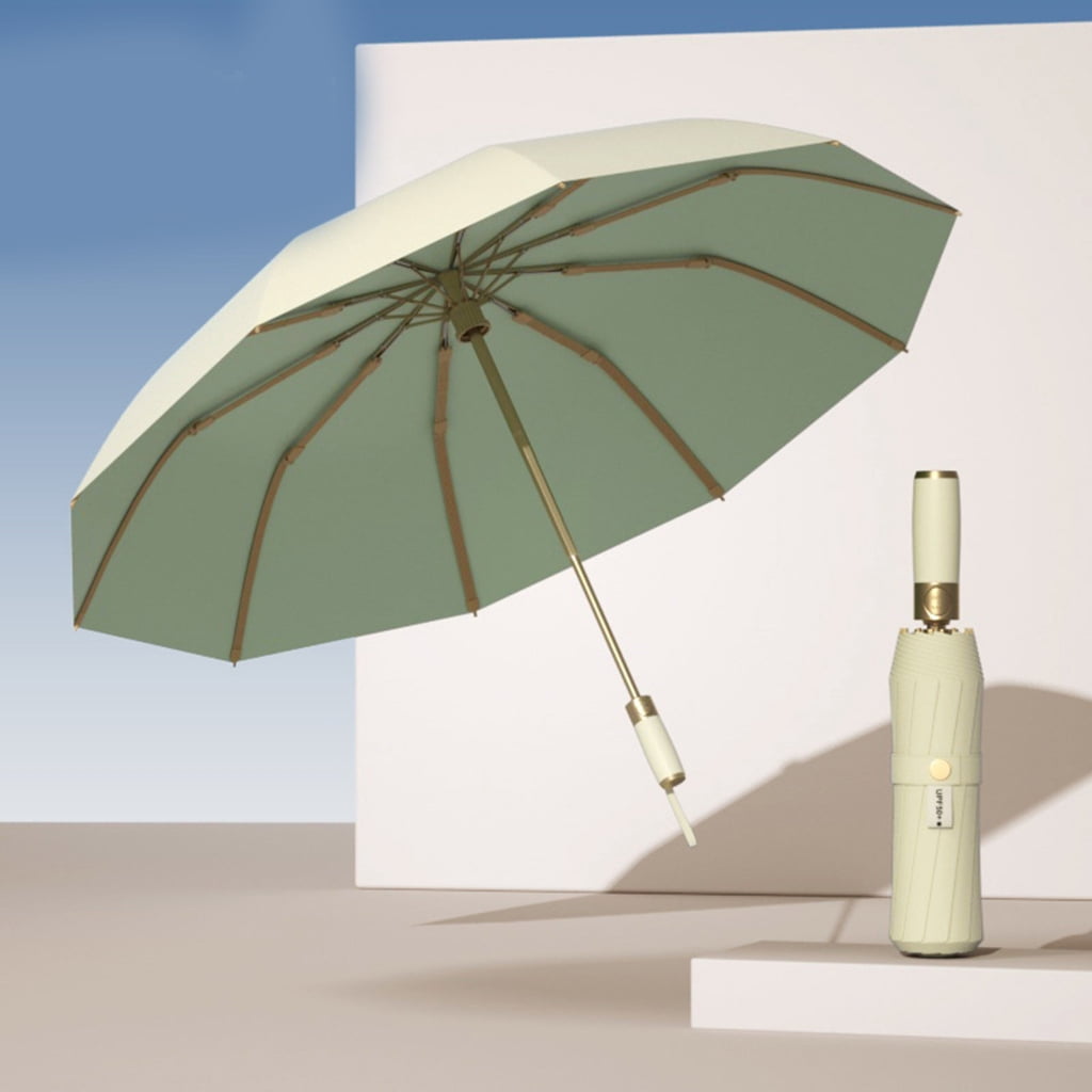 SDFGTstore Travel Umbrellas Auto Open Close Golden Handle Ergonomic Sun Rain Protections