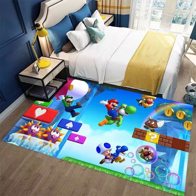 Rectangular Carpet Game Non-slip Carpet Cartoon Anime Floor Mat Black Game Mat Kids Room Decoration sebneei