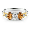 thumbnail image 2 of Gem Stone King 925 Silver and 10K Yellow Gold Lab Grown Diamond and Orange Red Madeira Citrine Engagement Ring for Women | 1.22 Cttw | Oval 6X4MM | Gemstone April Birthstone | Size 9, 2 of 4