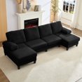 thumbnail image 1 of Puremind 110" U Shaped Sofa, Upholstered Sectional Couch with Double Chaises, Modern 4 Seat Sofas and Couches for Living room/Apartment, Black, 1 of 6
