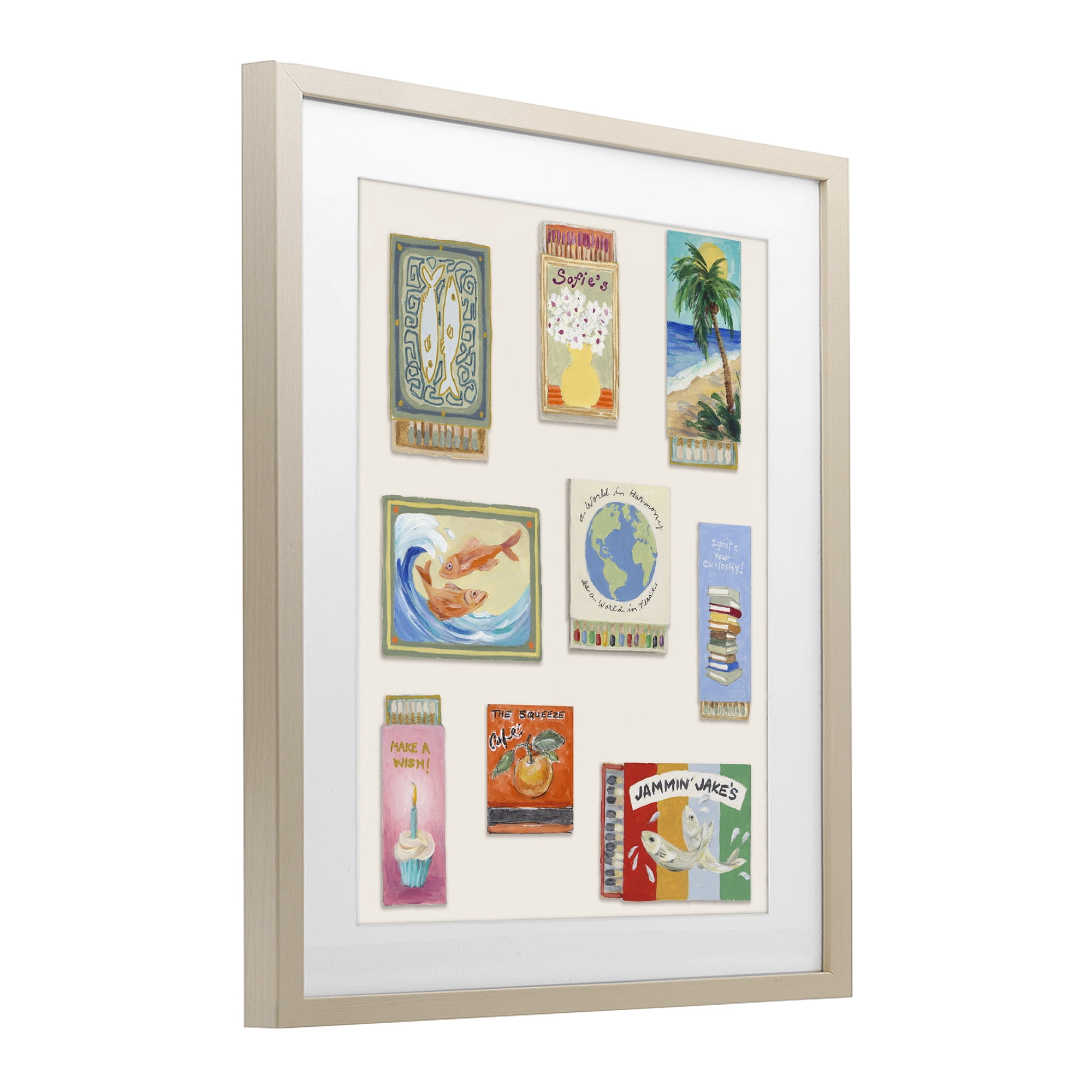 Stupell Industries World Matchbox Collection Birch Framed Print Under Glass, design by Lanie Loreth