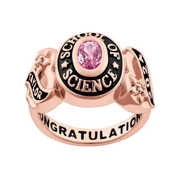 Order Now for 2025 Graduation, Freestyle Women's Rose Gold Celebrium Sweetheart Birthstone Class Ring with Diamond Accents