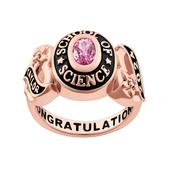 Order Now for Graduation, Freestyle Women's Rose Gold Celebrium Sweetheart Birthstone Class Ring with Diamond Accents , Personalized, High School or College