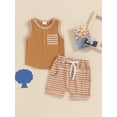thumbnail image 2 of Suealasg 0-3 Years Toddler Boys Shorts Set Sleeveless Contrast Color Tank Tops +Elastic Waist Stripe Shorts 2Pcs Newborn Baby Boys Summer Beach Vacation Clothes, 2 of 9