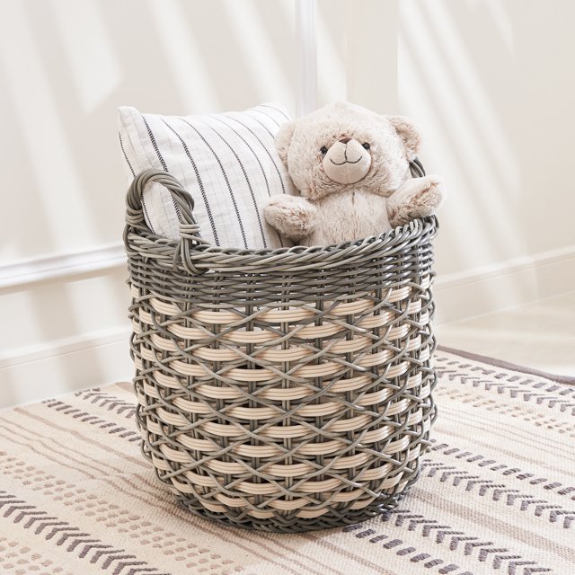 Valeria 14 Pouces Pot de Résine Ronde et Panier à Linge avec Poignées- Taille M