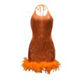 thumbnail image 4 of KHONTS Birthday Dresses for Women Halter Sleeveless Sequin Mesh Feather Party Dress Clubwear Orange S, 4 of 8