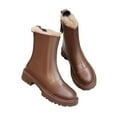 thumbnail image 4 of XIMIN Women's Chelsea Boots with Thick Sole - Slip-On Fur Lined Winter Warm Fleece-Lined Boots Lug Sole Combat Mid Calf Slip On Chunky Ankle Booties Casual Style, 4 of 5