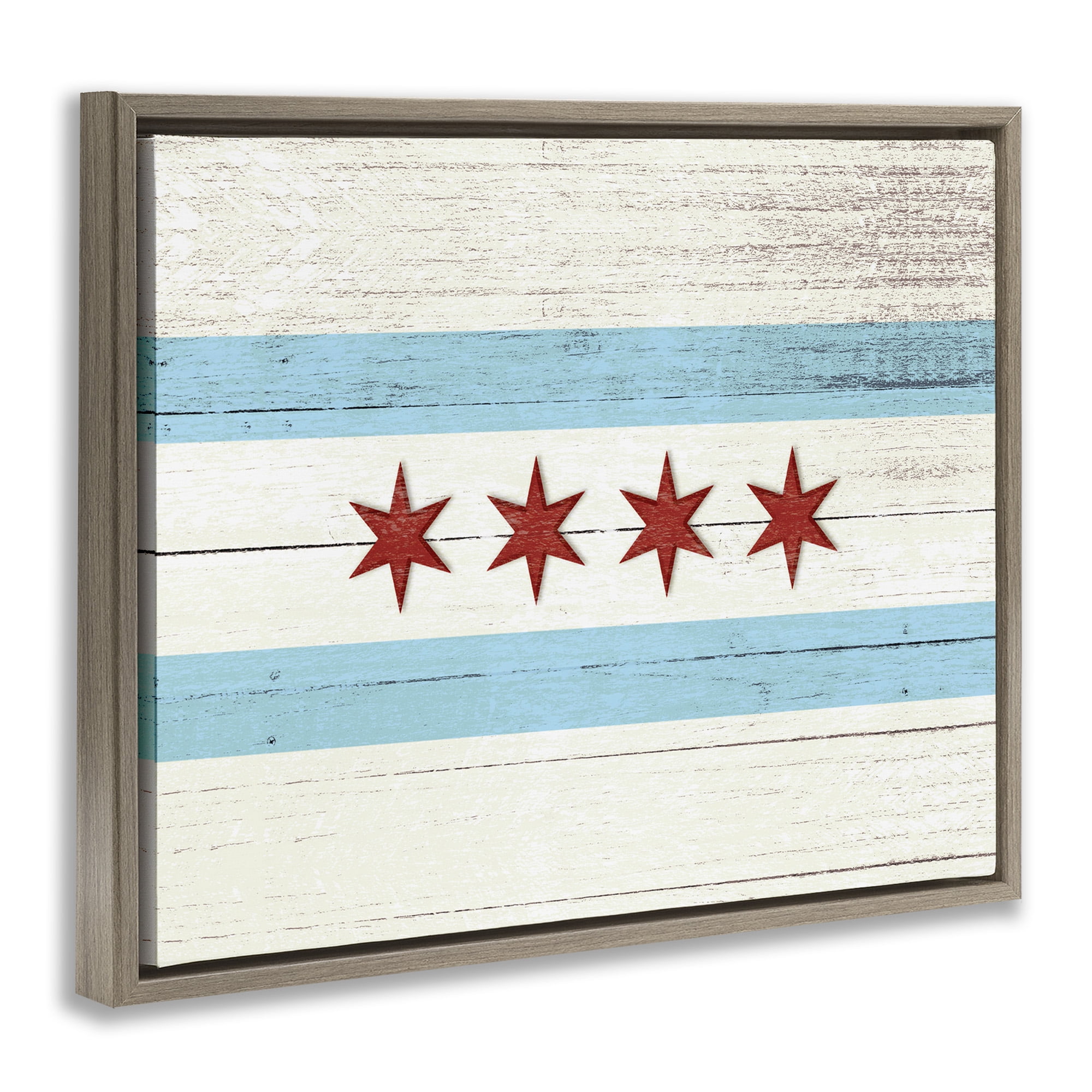 Stupell Industries Chicago Flag Distressed Style Travel & Places Painting Brown Floater Framed Canvas Art Print Wall Art, 31 x 25