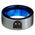 thumbnail image 2 of Tungsten Ghost Blanket Eyes Looking Band Ring 8mm Men Women Comfort Fit Blue Flat Cut Brushed Gray Polished, 2 of 4