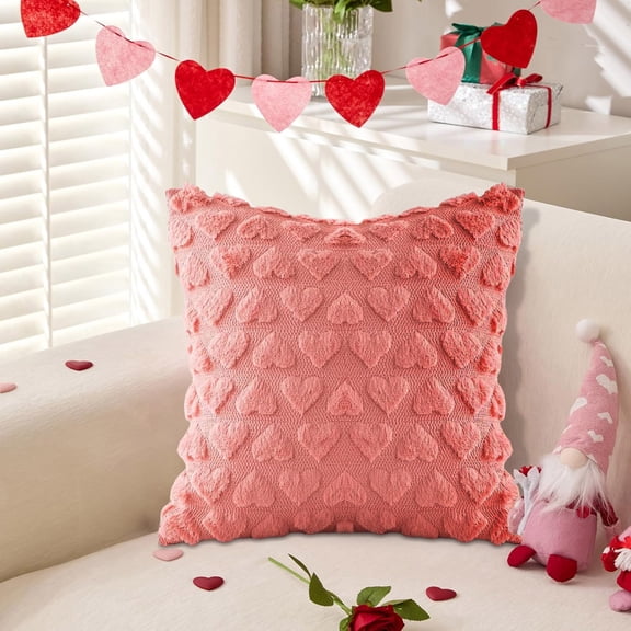 JHEHF Embroidered Love Heart Pillow Cover 18x18inch Valentine'S Day Cushion Cases Boho Jacquard Pillow Covers Farmhouse Decorative for Lover Girlfriend Sofa Bedroom