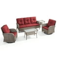 thumbnail image 2 of Opohoro 5-Piece Outdoor Conversation Set with Swivel Rocking Chairs, Patio Sofa, Coffee & Side Tables, Gray/Red, 2 of 14