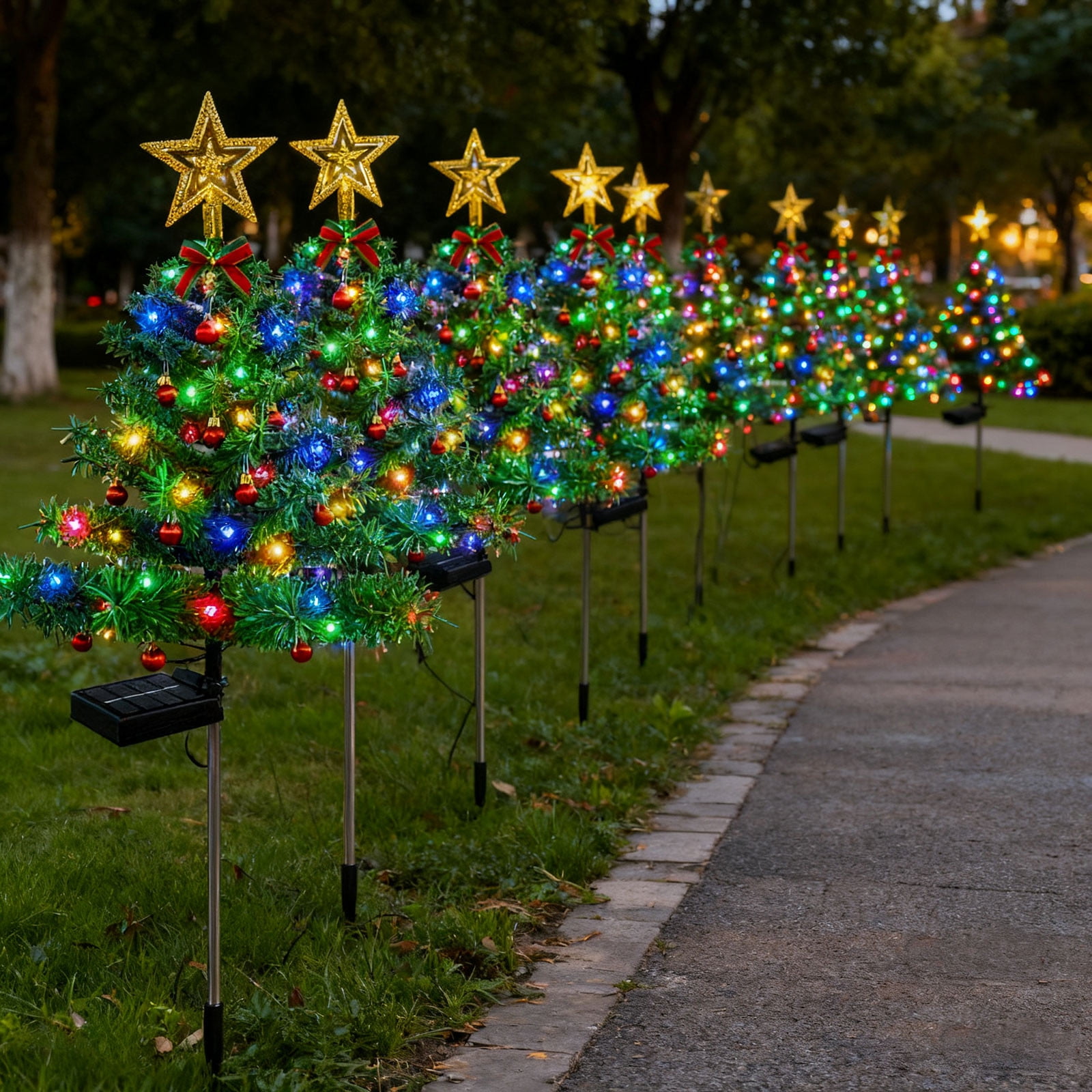 Solar Christmas Tree Lights Decorations Outdoor Waterproof, LED Lights Christmas Solar Stake Lights Cemetery Christmas Tree for Grave Pathway Outside Garden Yard Lawn