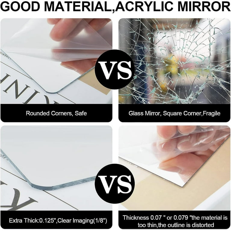 Unbreakable Plexiglass Wall Mirror Tiles - Extra Thick, 4 Pack