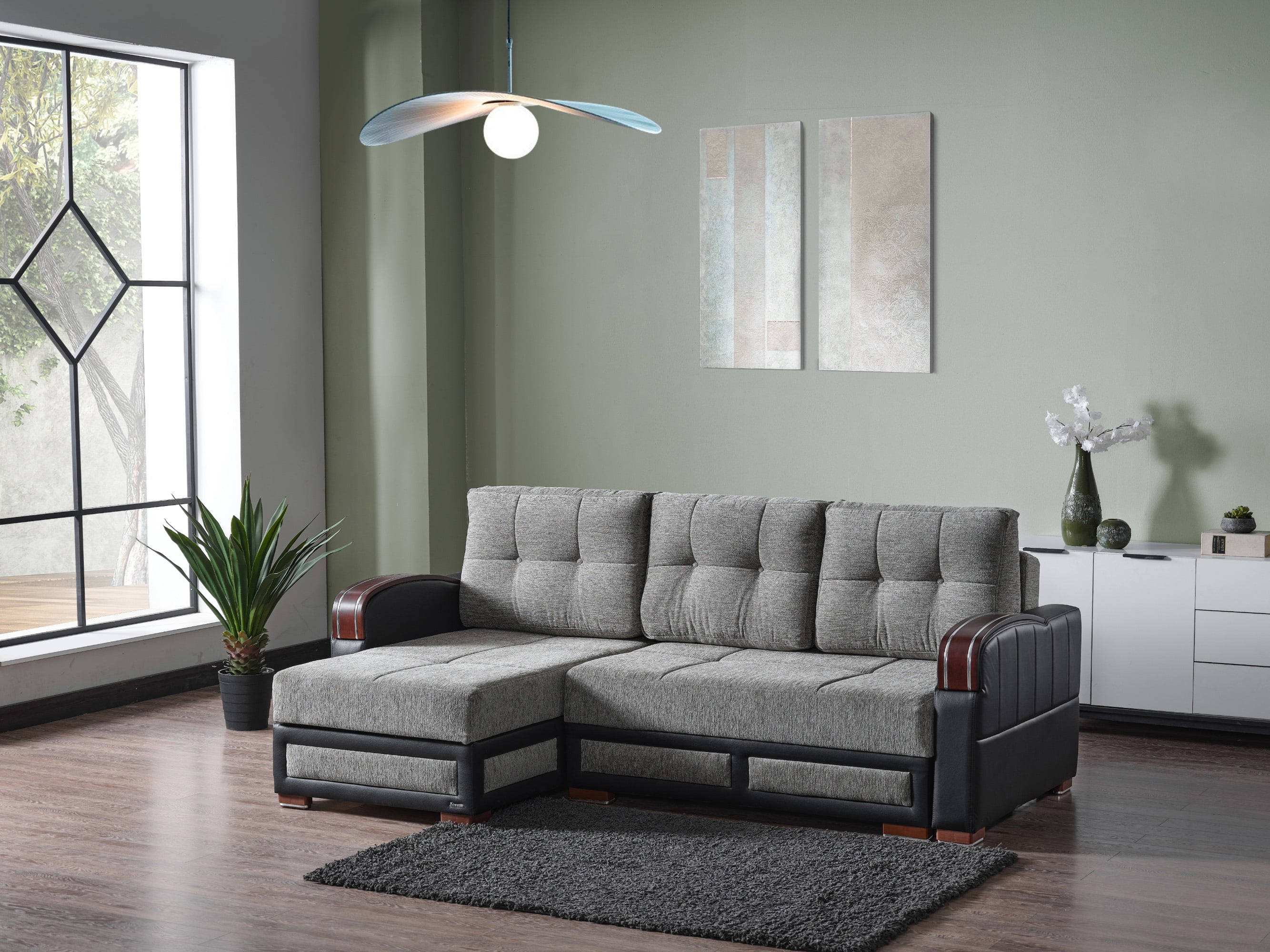 Ottomanson 96" Convertible Sectional Sofa with Storage, Chenille L-Shaped Couch for Living Room, Gray