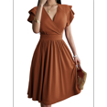thumbnail image 1 of Robe Midi d'Été 2025 Printemps Col en V Cocktail Invitée de Mariage Coupe Évasée et Robes Évasées Brun Clair P, 1 of 7