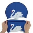 thumbnail image 5 of Unique Bargains 1 Pc Silicone Swans Print Swim Cap Navy Blue White, 5 of 5