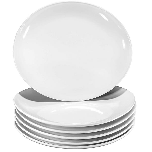 ProGrade 11" Curved Ceramic Restaurant Dinner Plates, White, Set of 6