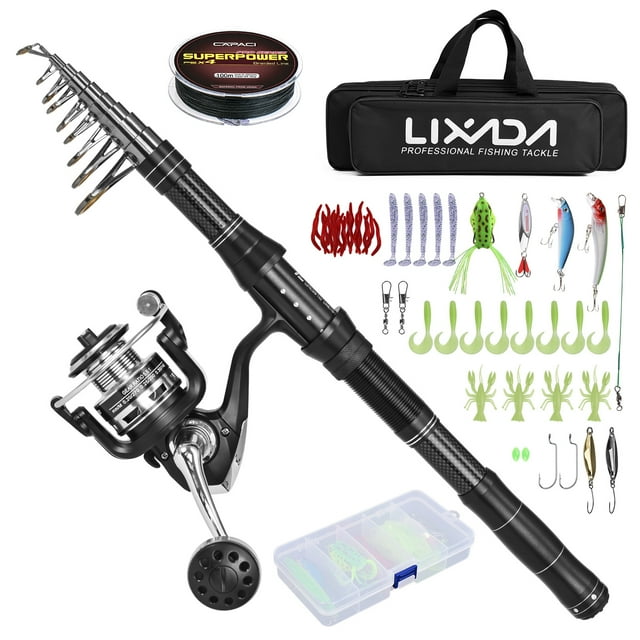 Bolsa de almacenamiento Combos de caña de pescar y carrete Caña de pescar telescópica con kit combinado de carrete giratorio Línea de pesca Señuelos Juego de ganchos Accesorios de pesca con bolsa de t