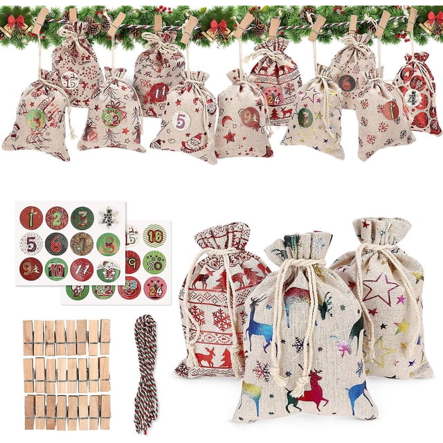Cotton Bedding Advent Calendar, Advent Calendar To Fill Yourself, Advent Calendar To Fill Large, Bags For Advent Calendar (24 Pieces 12 Patterns)