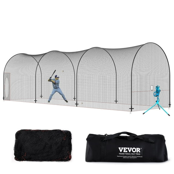 VEVOR Baseball Batting Cage, Softball and Baseball Batting Cage Net and Frame, Practice Portable Cage Net with Carry Bag,Heavy Duty Enclosed Pitching Cage,for Backyard Batting Hitting Training,40FT