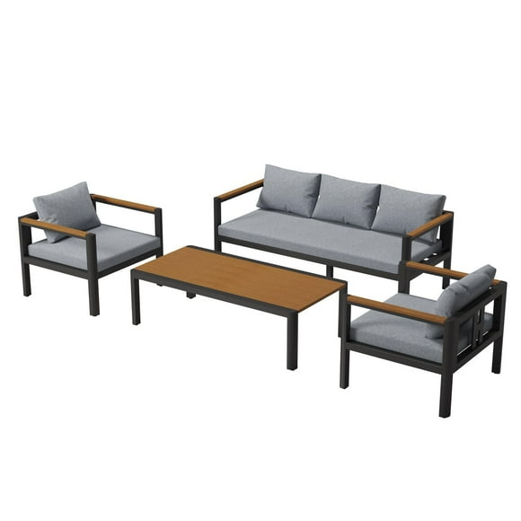 Ensemble de Sectionnel de Patio en Aluminium Cannes, Gris foncé