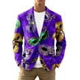 thumbnail image 2 of YOIAVAIOY Mardi Gras Blazer for Men Corduroy Holiday Funny Printed Suit Jackets Carnival Party Formal Office Blazers with Pocket Purple S, 2 of 5