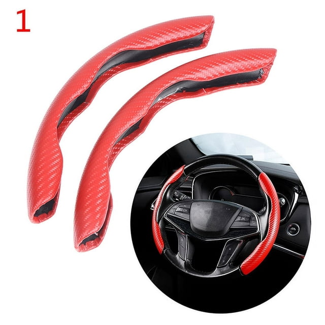 2PC 15inch Voiture Anti-Dérapant Couverture de Volant de Direction en Fibre de Carbone Rouge